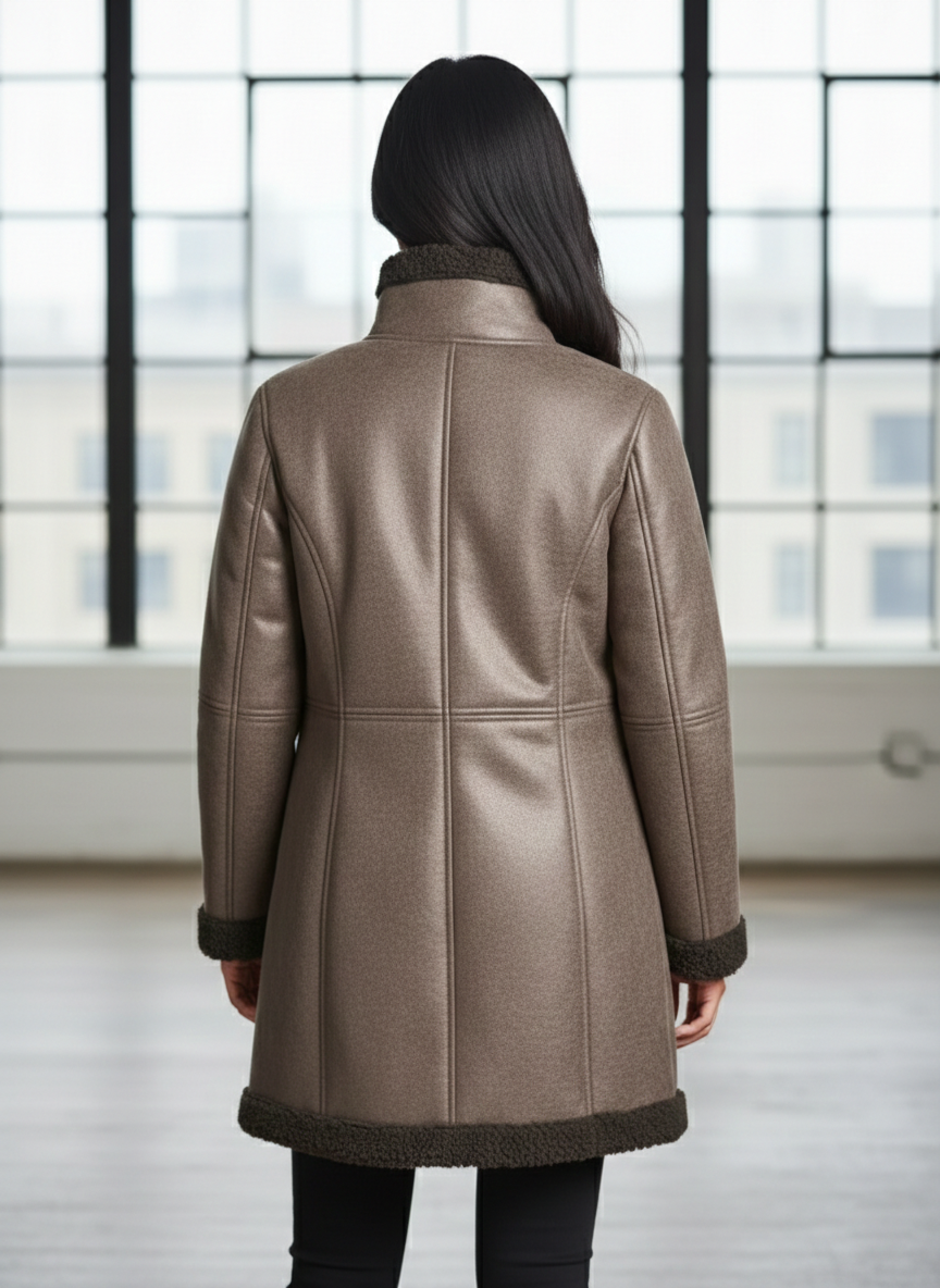 Arctic Elegance: Longline Asymmetrical Shearling Parka Jacket