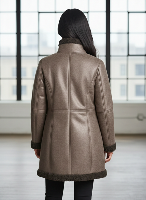 Arctic Elegance: Longline Asymmetrical Shearling Parka Jacket