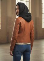 Cognac Heritage: Detachable Hooded Leather Biker Jacket