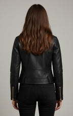 Women’s Premium Black Leather Biker Jacket – Timeless Moto Chic
